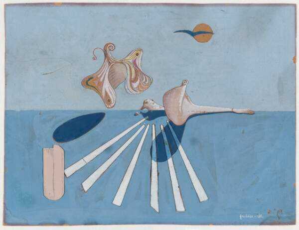 Surrealistisk landskab med sommerfugl