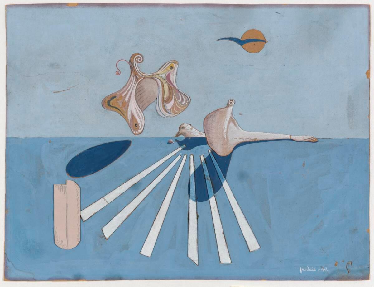 Surrealistisk landskab med sommerfugl